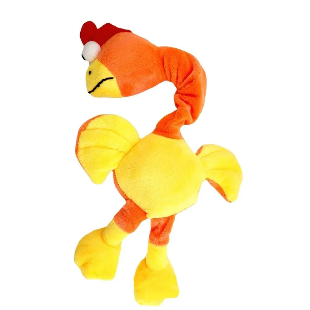 Chicken-shaped rubber dog toy producing screaming and squeaky sounds