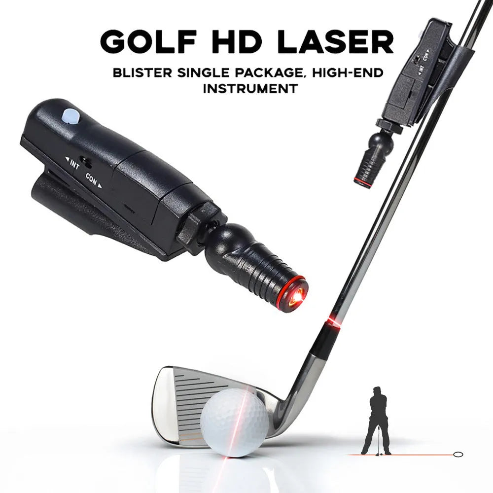 Black golf putter laser aiming sight accessory mounted on putter shaft for alignment practice