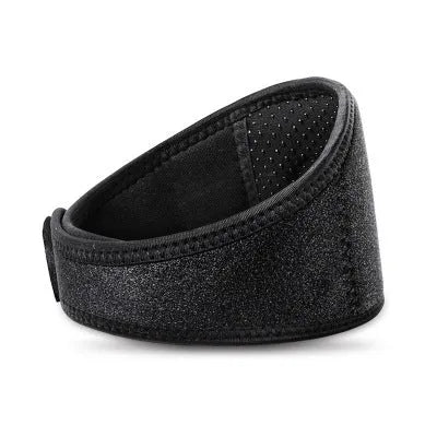 Black self-heating magnetic neck guard with adjustable shoulder strap for neck support