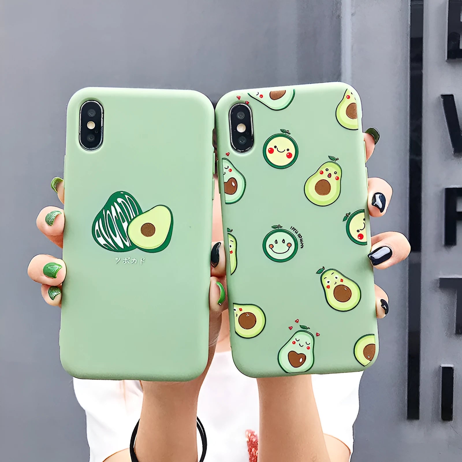 Cartoon avocado printed artwork on flexible TPU phone case for iPhone models