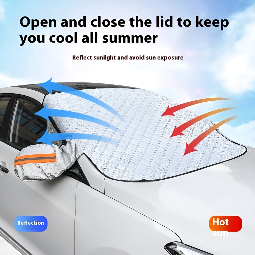 Aluminium foil car windshield cover with reflective edges and magnets for SUVs and large luxury vehicles