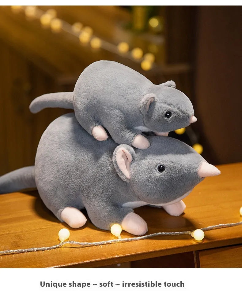 Cartoon mouse plush doll toy in three sizes: small 32cm, medium 50cm, and large 100cm.