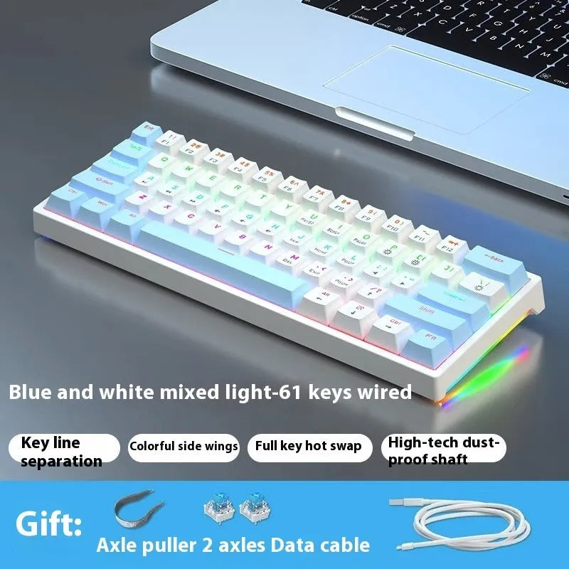Small bluish black mechanical keyboard with 61 keys and hot-swap switch sockets