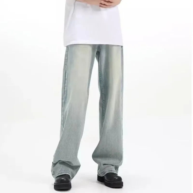 Blue loose-fit retro casual trousers with an elasticated waistband, made from rabbit fur fabric.