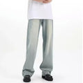Blue loose-fit retro casual trousers with an elasticated waistband, made from rabbit fur fabric.