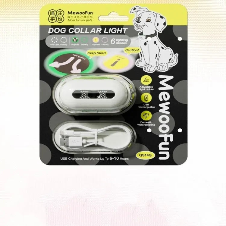 Pet Luminous Collar with small hanging lamp ring lit up, shown in one of four colour options.