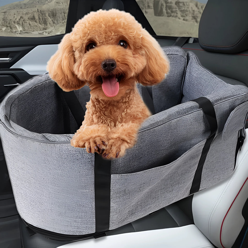 Outdoor dog kennel in blue cloth with mesh ventilation panels and collapsible design