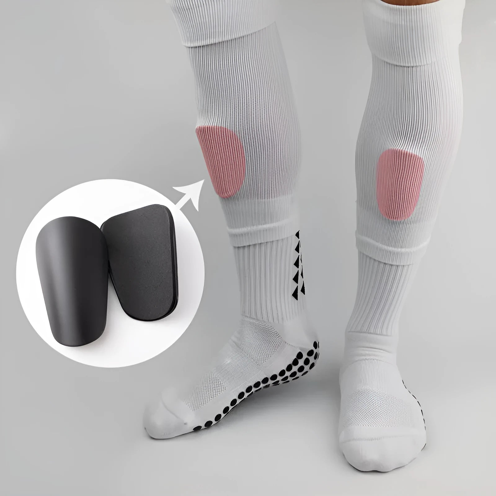 PU mini shin guards for football and sports protection in black, white, red, and blue colours