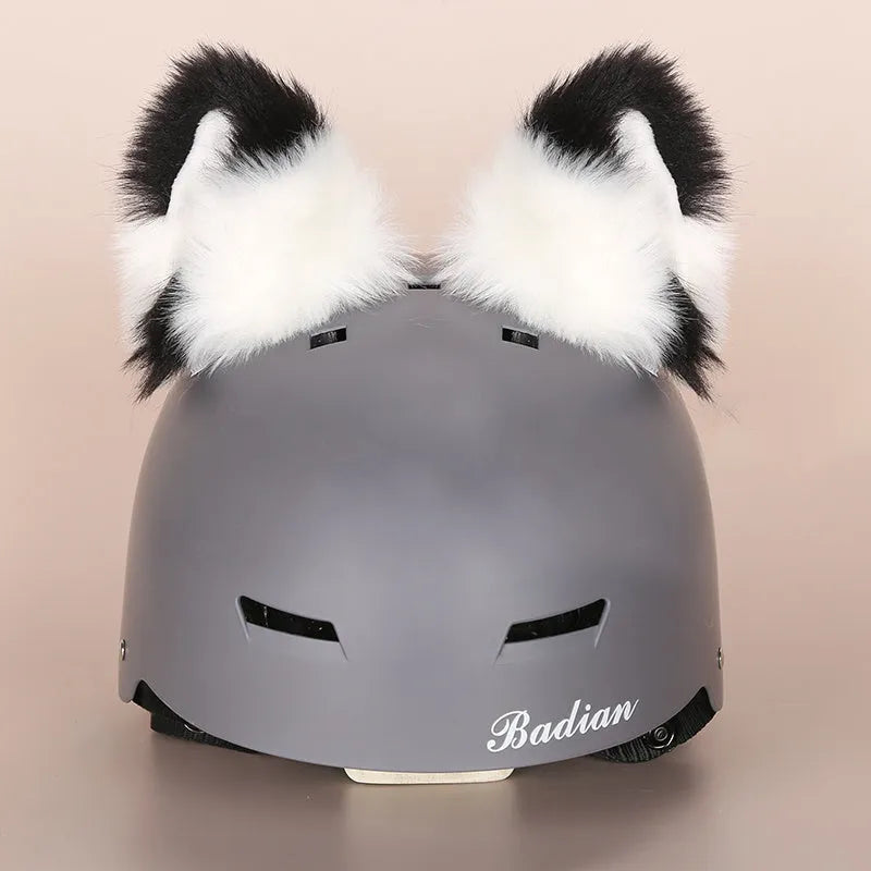 Plush helmet cover with cartoon ear decorations for cycling and costume use