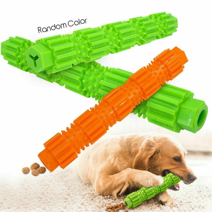 Green natural rubber dog chew toy with textured surface and treat holes for aggressive chewers