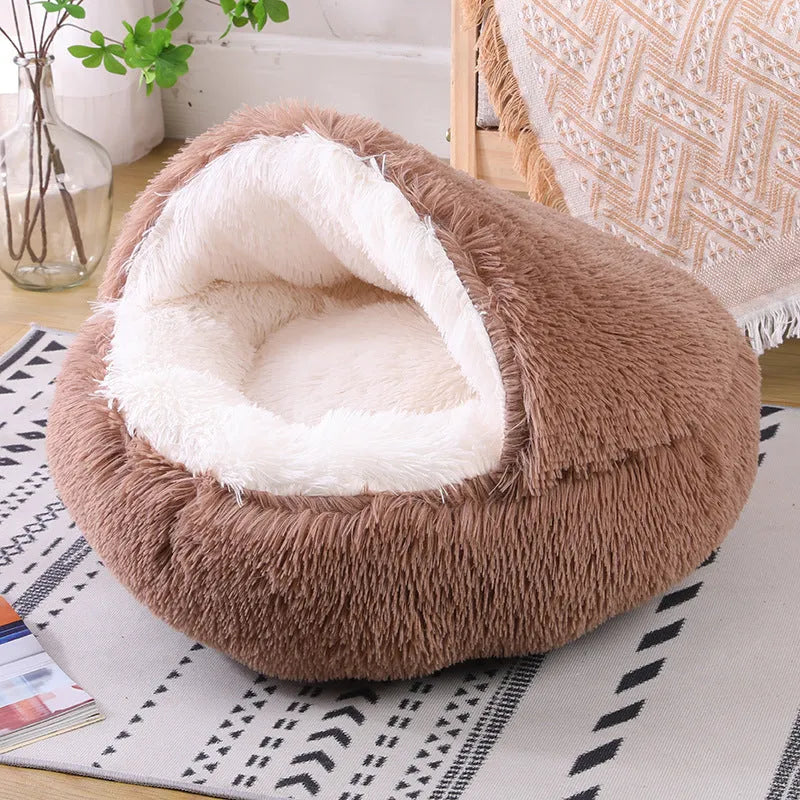 Semi-surrounded waterproof cloth dog kennel in champagne colour showing removable design