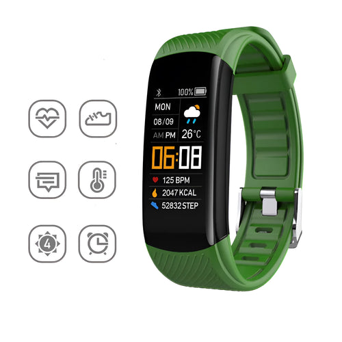 Black TPU sports pedometer bracelet with 0.96-inch touch screen on wrist