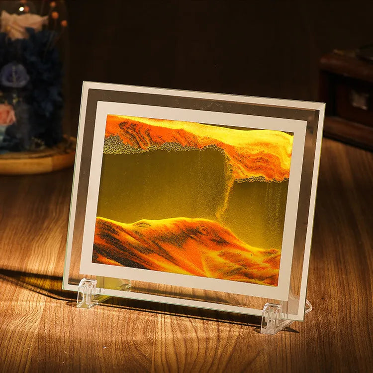 Geometric glass quicksand painting ornament displaying flowing sand patterns