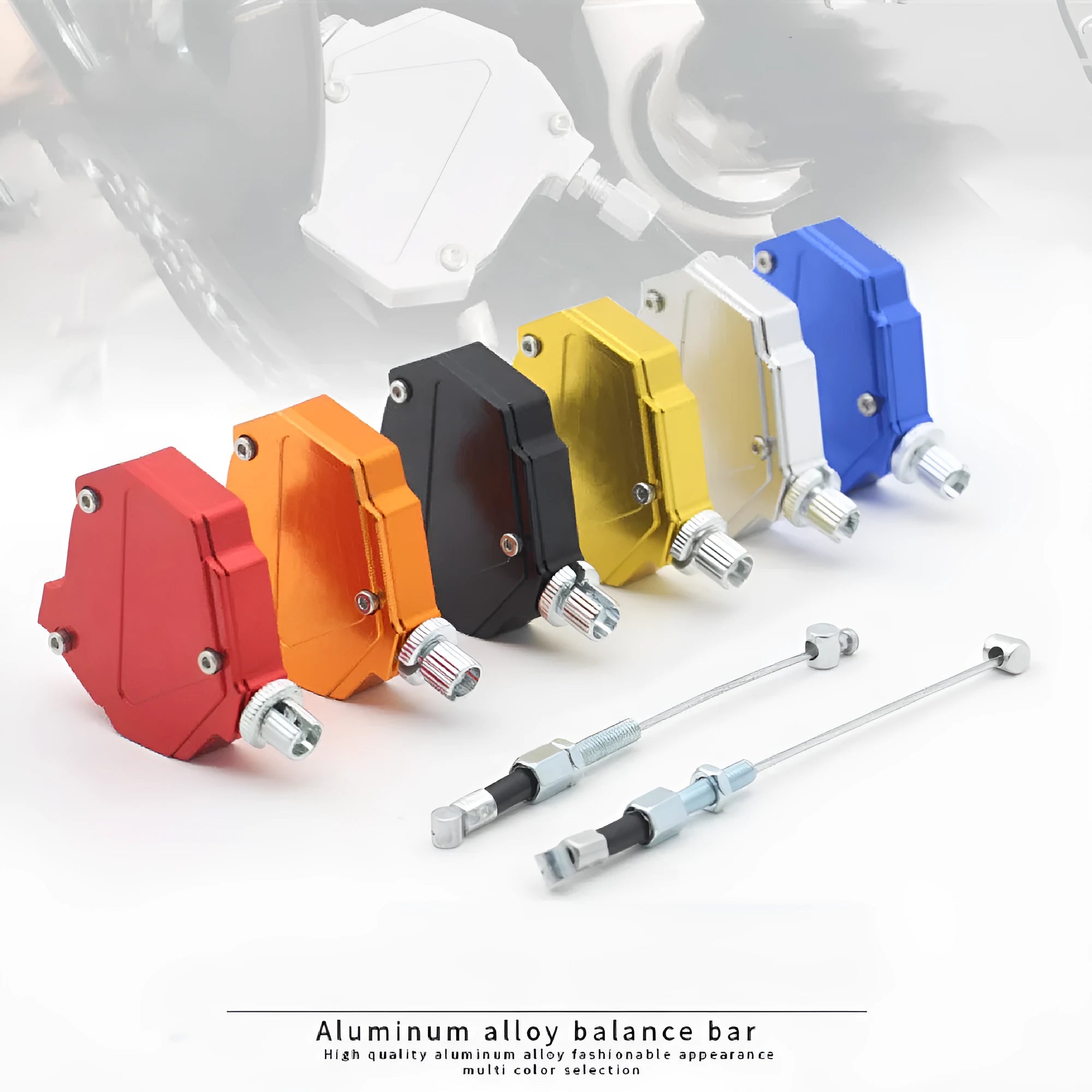 Motorcycle universal labour-saving clutch box modification kit in aluminium alloy, showing colour options.