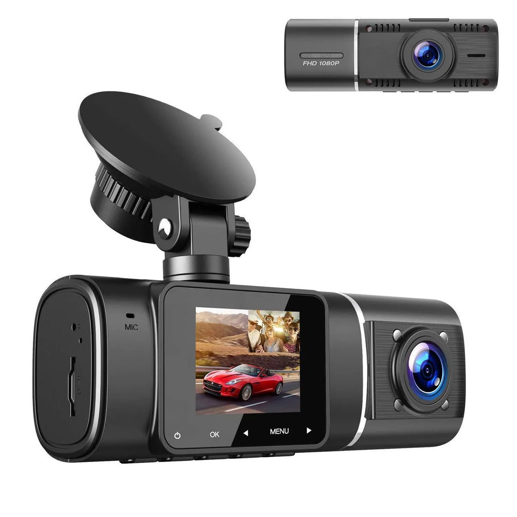 Standard black dash cam with 1.5-inch screen for front and rear 1080p recording with night vision