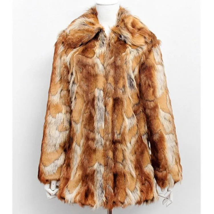 Women's tiger pattern faux fur leather jacket with regular sleeves and street fashion style
