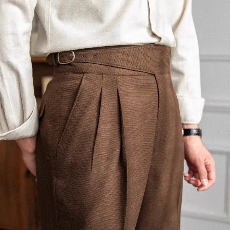 Men's high waist straight casual trousers in polyester fabric available in four colours