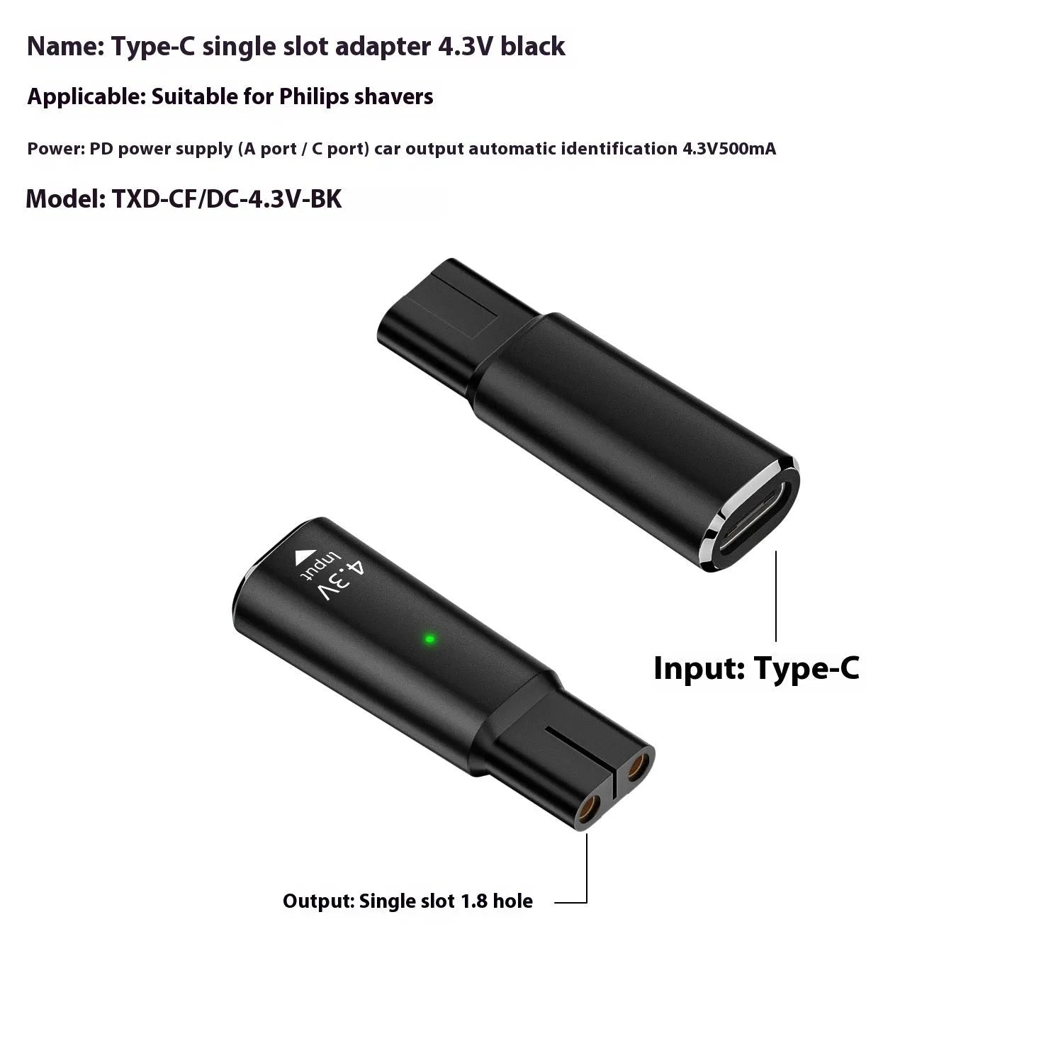 Black USB-C charging adapter for electric shavers and hair clippers with aluminium alloy construction