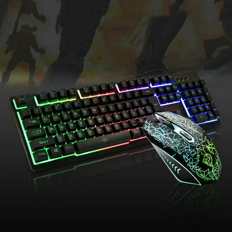 K13 wired gaming keyboard and mouse set in black with USB connection and 1600dpi optical mouse