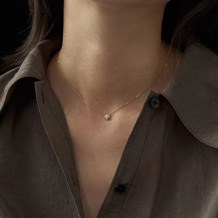 Geometric jelly opal pendant necklace on a chain, available in gold or white gold plating.