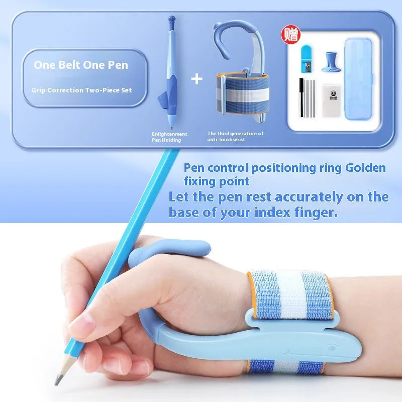 Blue anti-hook wrist brace pen control corrector for children's writing posture