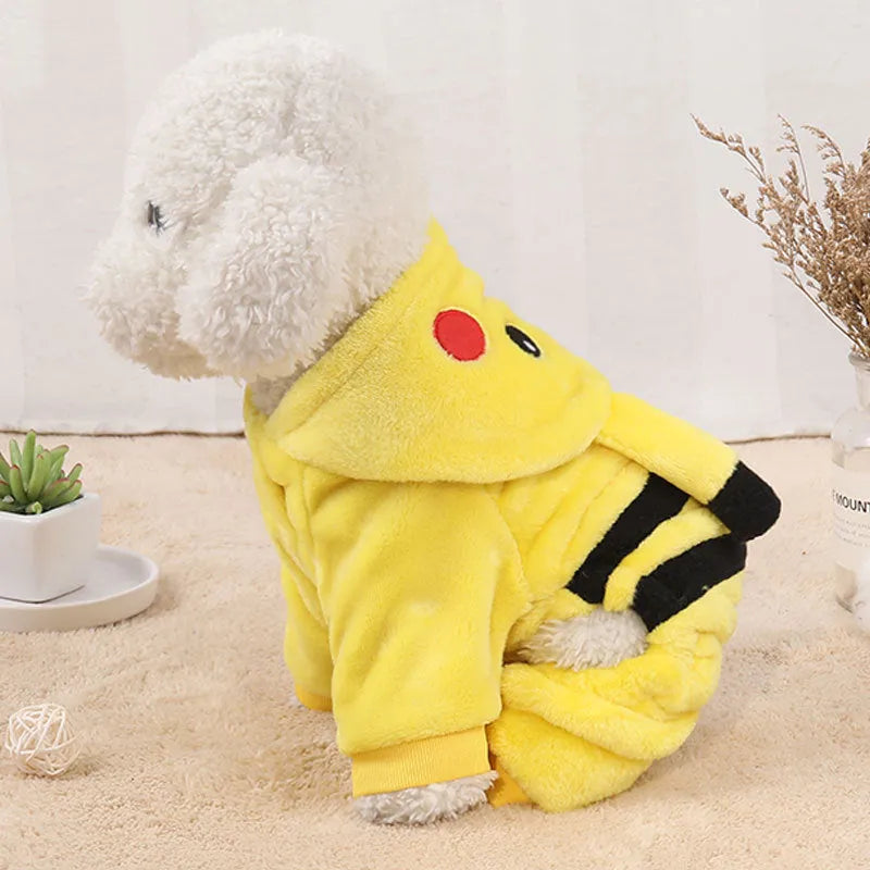 Fleece cat hoodie costume in cartoon style for small dogs and cats in autumn winter