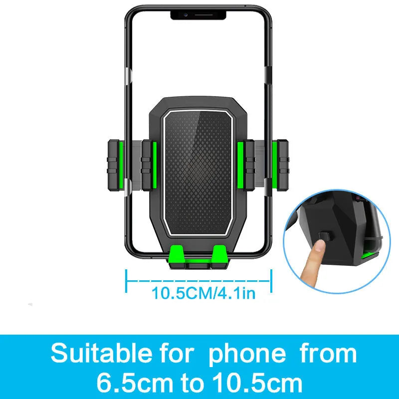 Green car drink rack holder with adjustable arms for cups, kettles and mobile phones