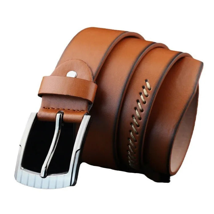 Men's retro style belt with pin buckle in black, brown, or white colours