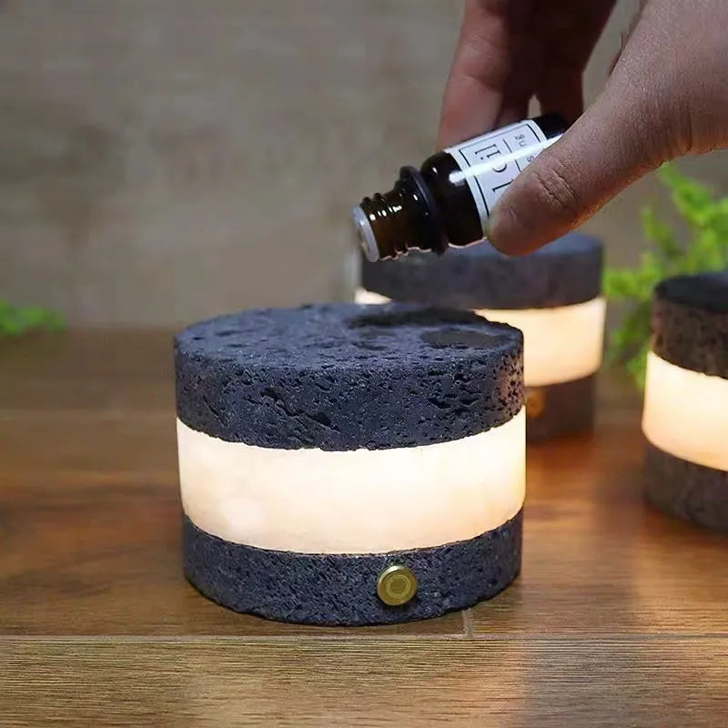 Orange volcanic rock USB night lamp with touch dimming and essential oil diffusion, 9cm by 7.5cm
