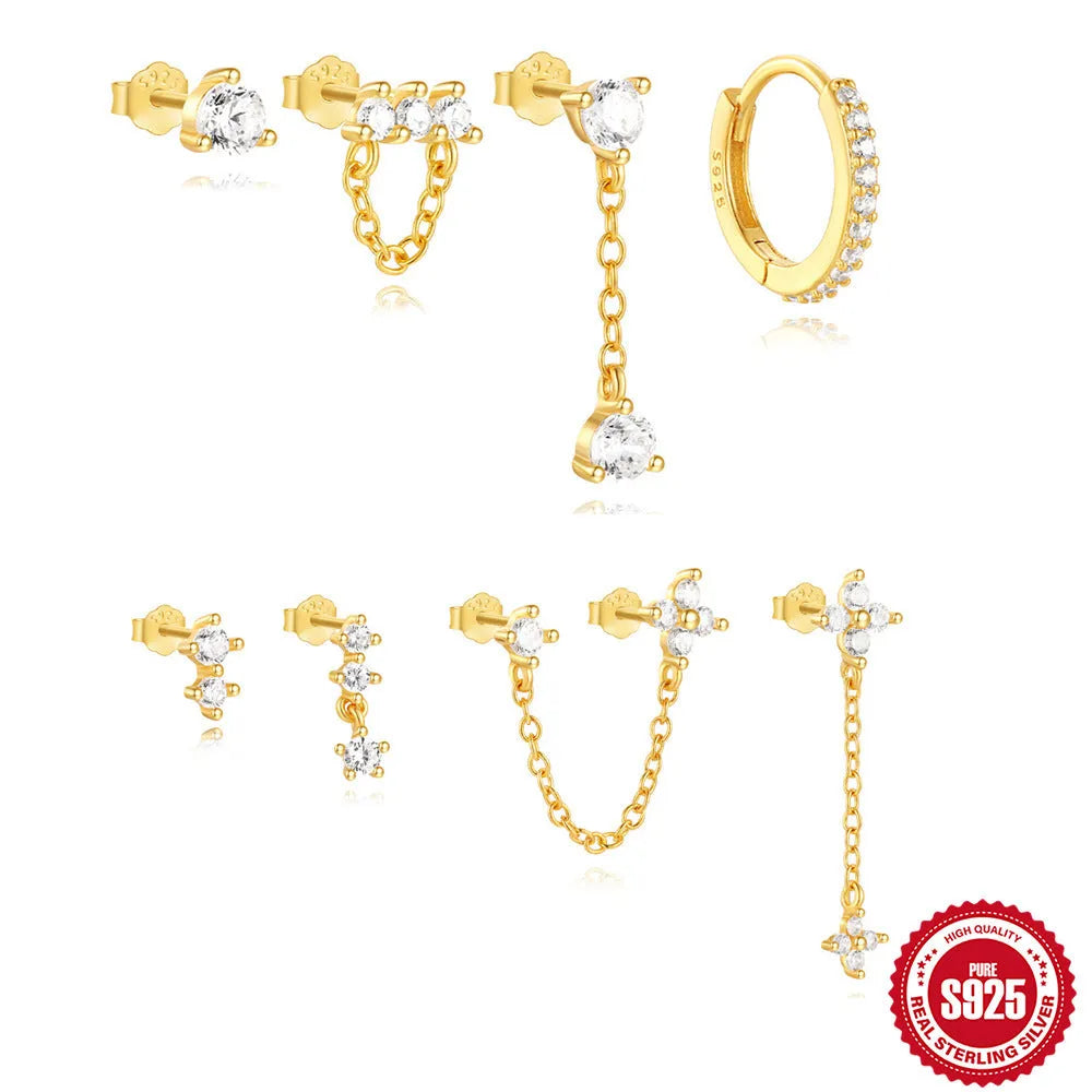 S925 sterling silver clover petal earrings with geometric design and electroplated gold finishes
