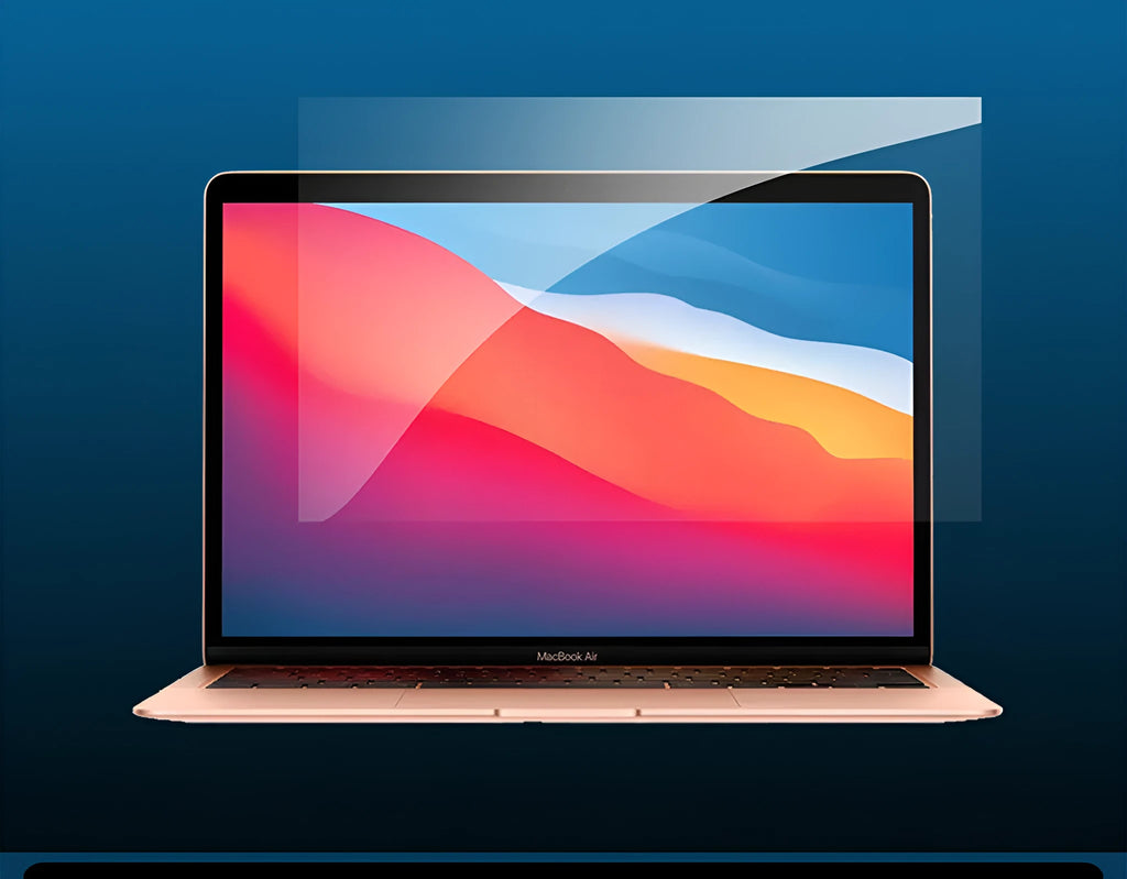 Matte tempered glass screen protector for 13-inch MacBook Air and Pro models showing anti-glare surface