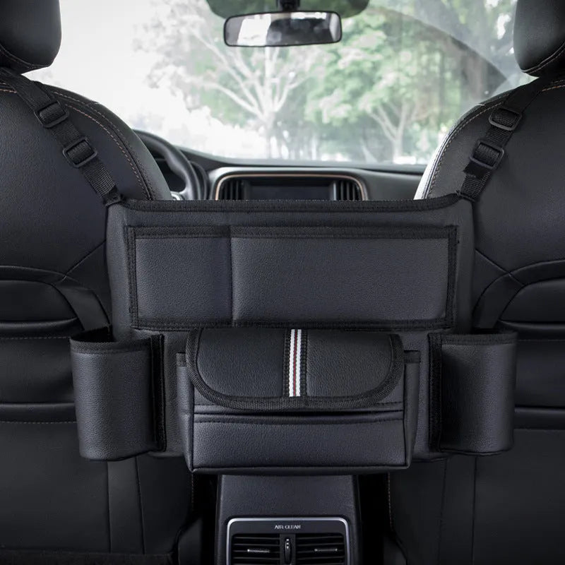 Genuine leather car seat hanging tissue box organiser between front seats