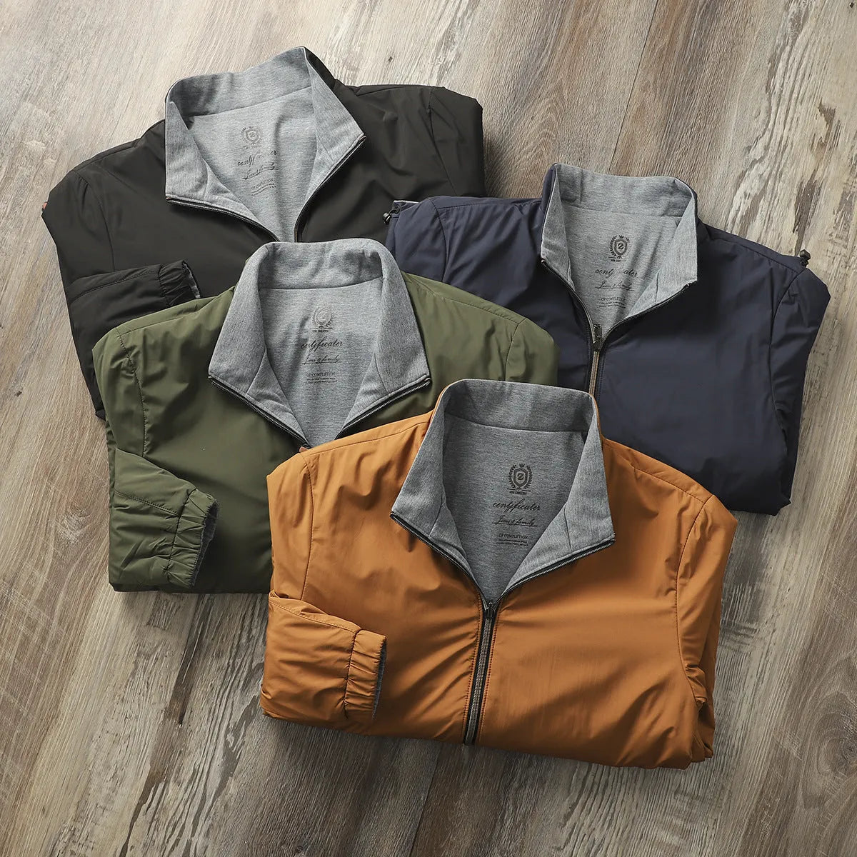 Men's stand collar business casual jacket in polyester fabric with cotton lining