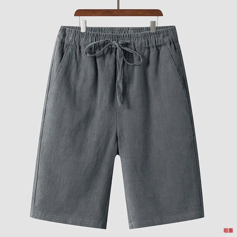 Men's loose-fit linen shorts in cropped length with elastic waistband