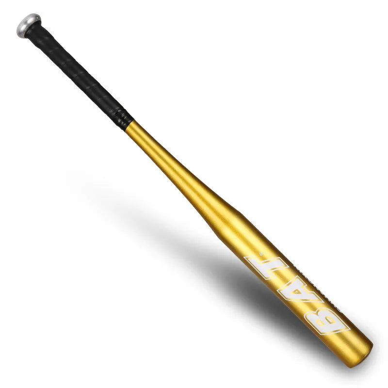 A6061 aluminum baseball bat with non-slip rubber grip, shown in silver, blue, red, black or gold, 20 or 25 inch