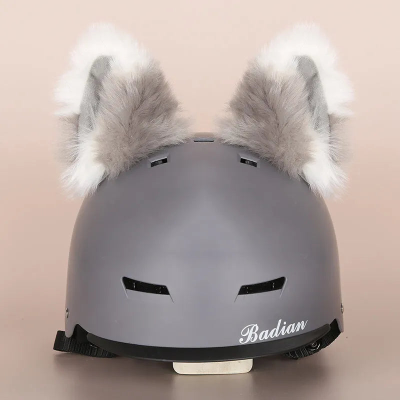 Plush helmet cover with cartoon ear decorations for cycling and costume use