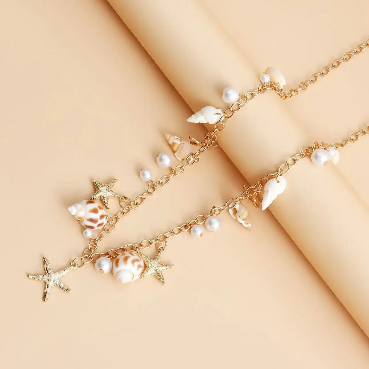 Women's summer beach waist chain and bracelet set with star design in alloy metal