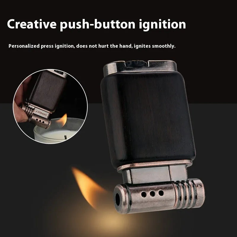 Decorative ebony gas lighter with rosewood and black wood finishes for collection.