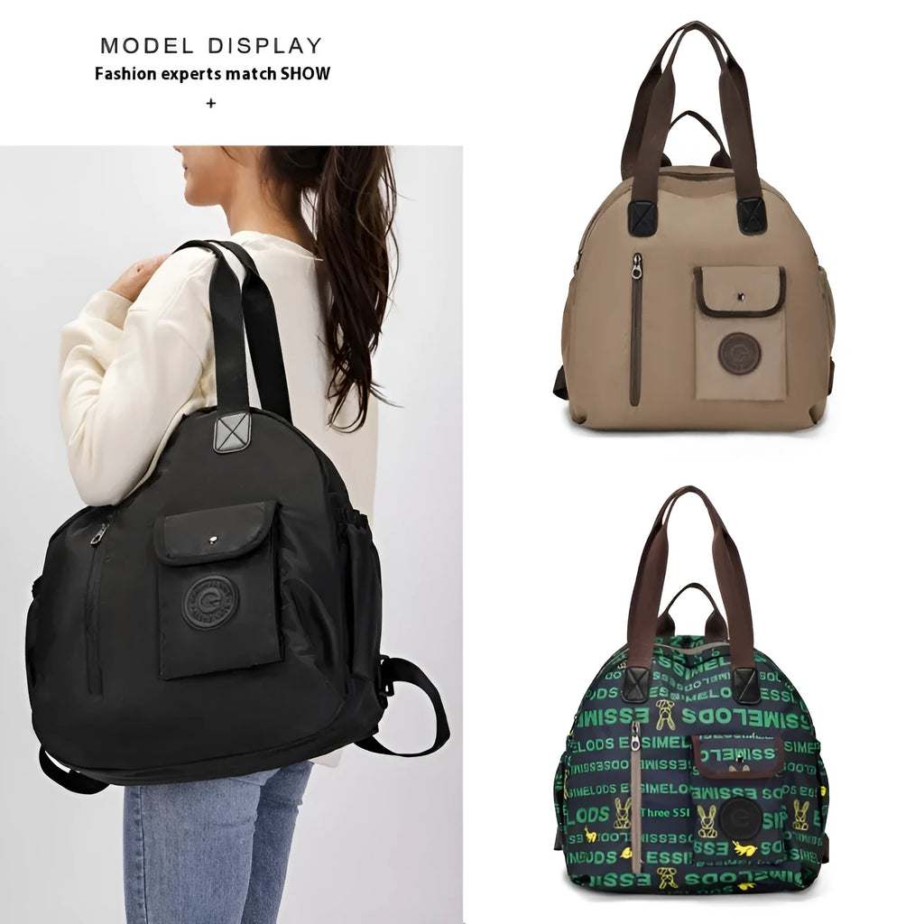 Large lightweight outdoor nylon backpack in black, khaki, or green with sandwich pockets, showing 48cm height.