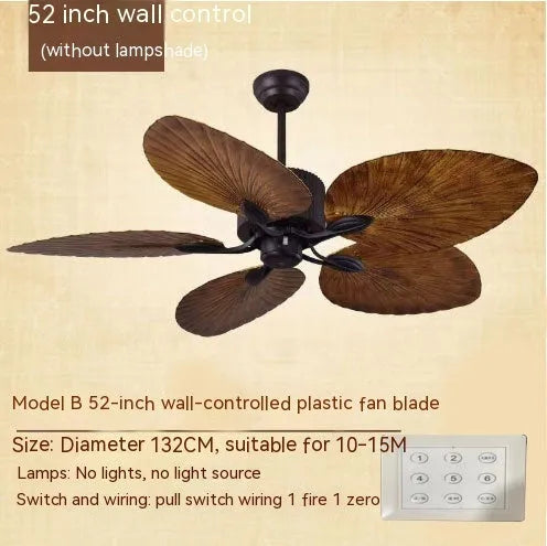 52-inch retro-style ceiling fan light with wooden blades and integrated lighting fixtures