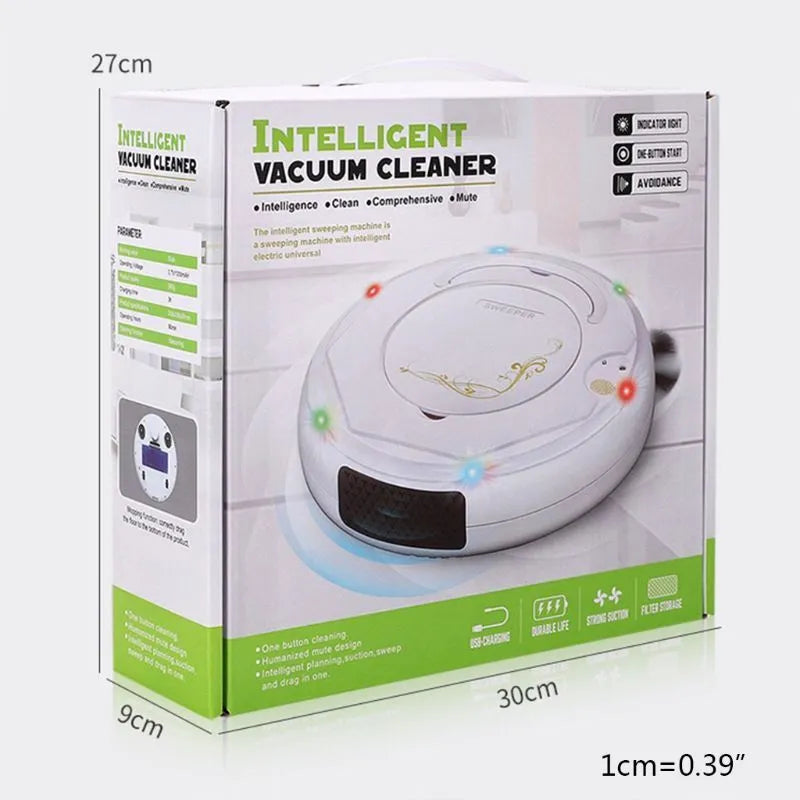 Blue robot vacuum cleaner for automated floor sweeping on tile and wooden flooring