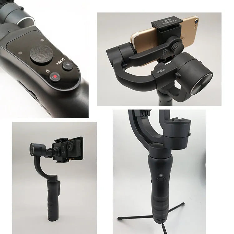 Black 3-axis mobile phone stabilizer gimbal for smartphones below 6.5 inches