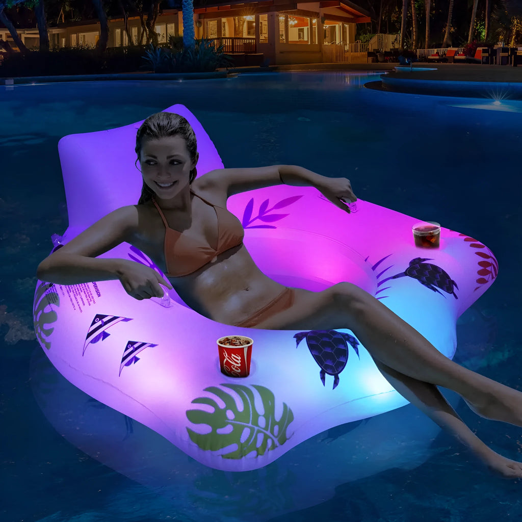 White luminous U-shaped inflatable seat float on water