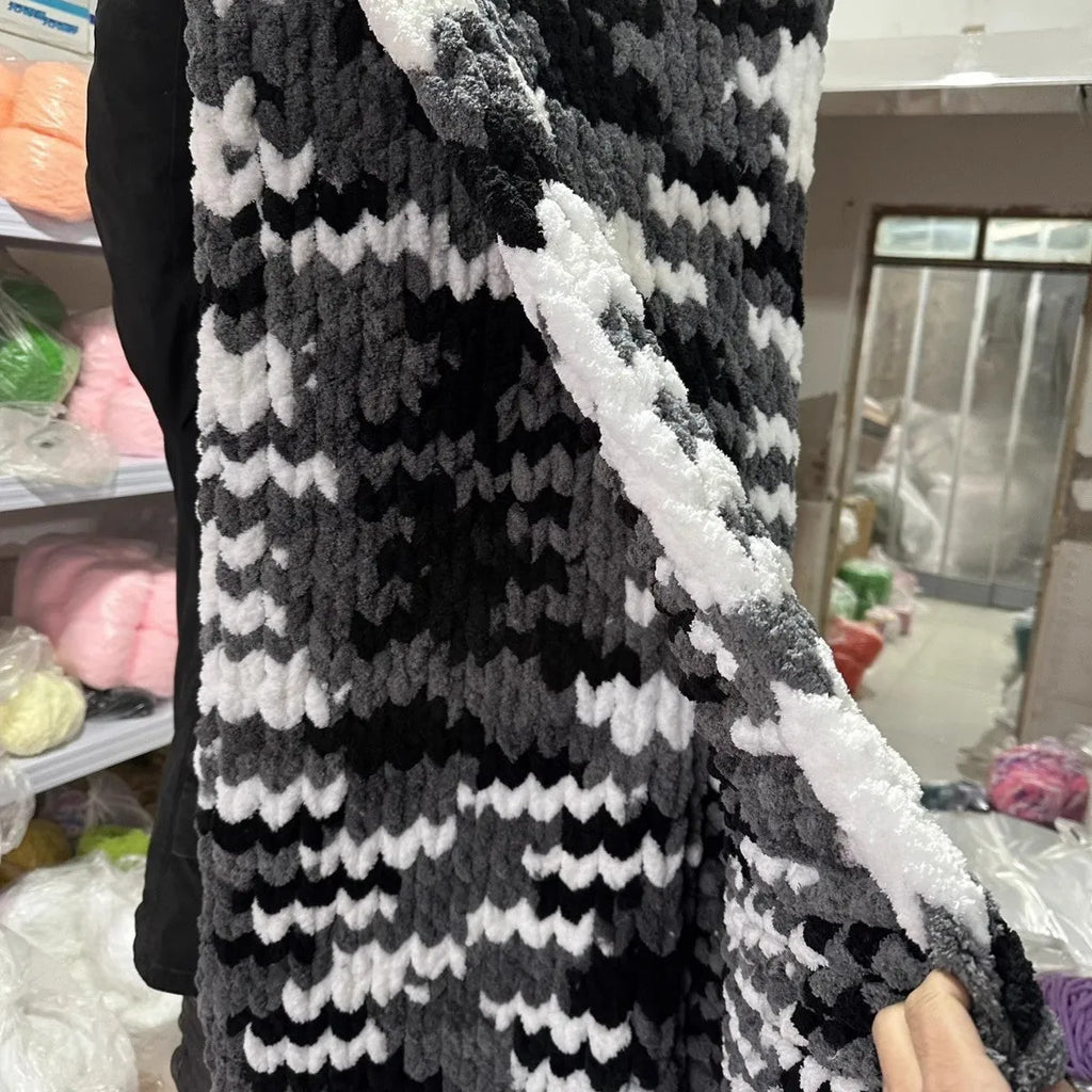 Coarse yarn chenille knitted braided gravity blanket in modern simple style shown in panda colour