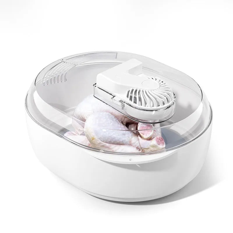 Household aluminium quick defrosting plate device on a kitchen countertop.