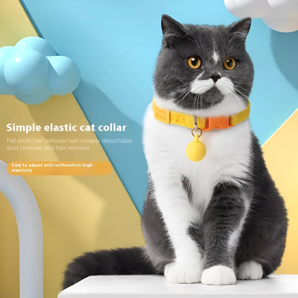 Small dog wearing high elasticity polyester pet collar in yellow colour