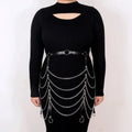 Black PU leather bandage binding waist chain accessory for women