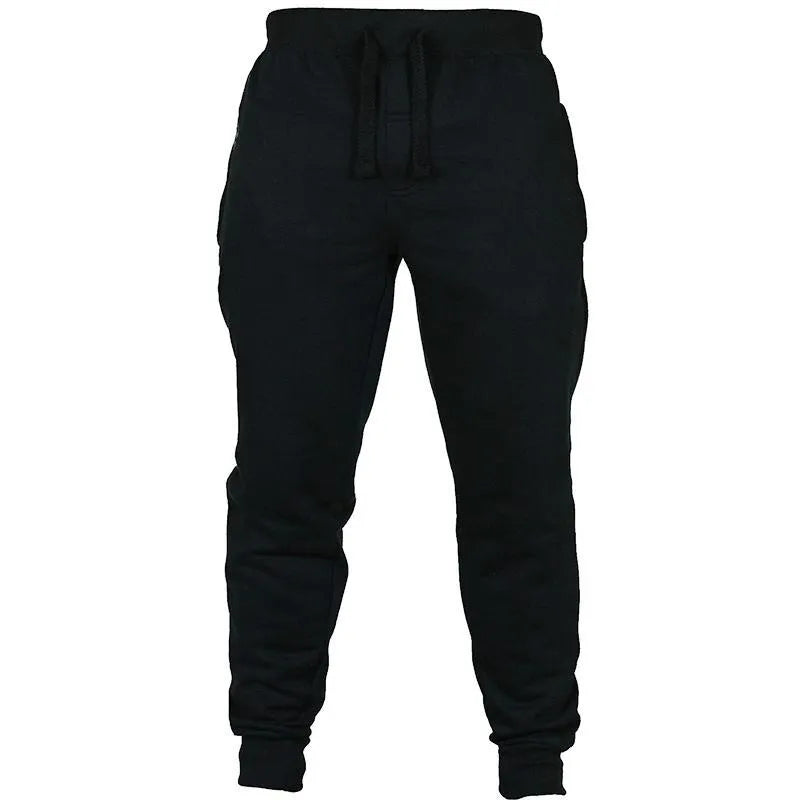 Men's solid colour drawstring fleece casual pants in loose fit pencil style
