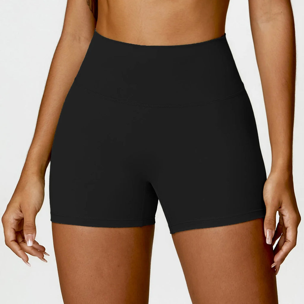 Women's high waist yoga shorts with belly control and peach hip lifting design in nylon fabric