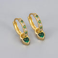 Women's heart-shaped zircon earrings with coloured gemstones in gold or white gold finish